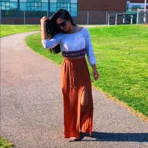 White and Red Aztec Patterned Crop Top